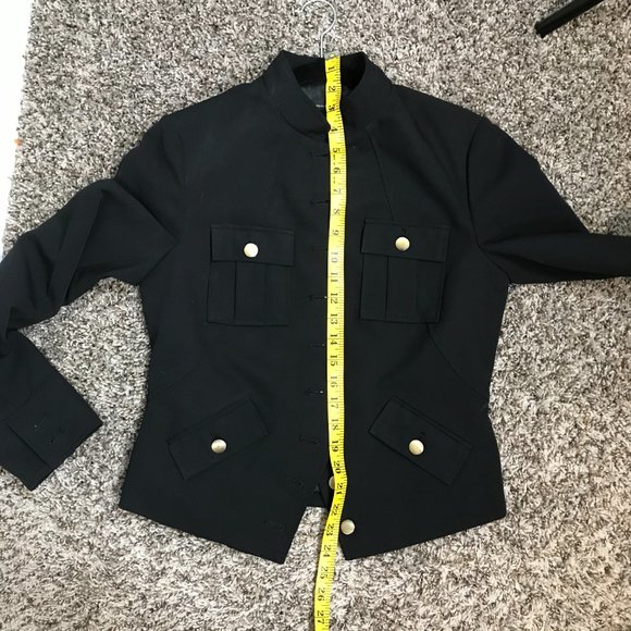 Saks Fifth Avenue Black Label Black Military Style Button Down Blazer Jacket - Picture 9 of 10